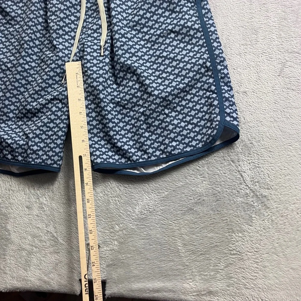 Fair Harbor Men Blue Geometric Diamond Print Swim Trunks Size L Drawstring Liner